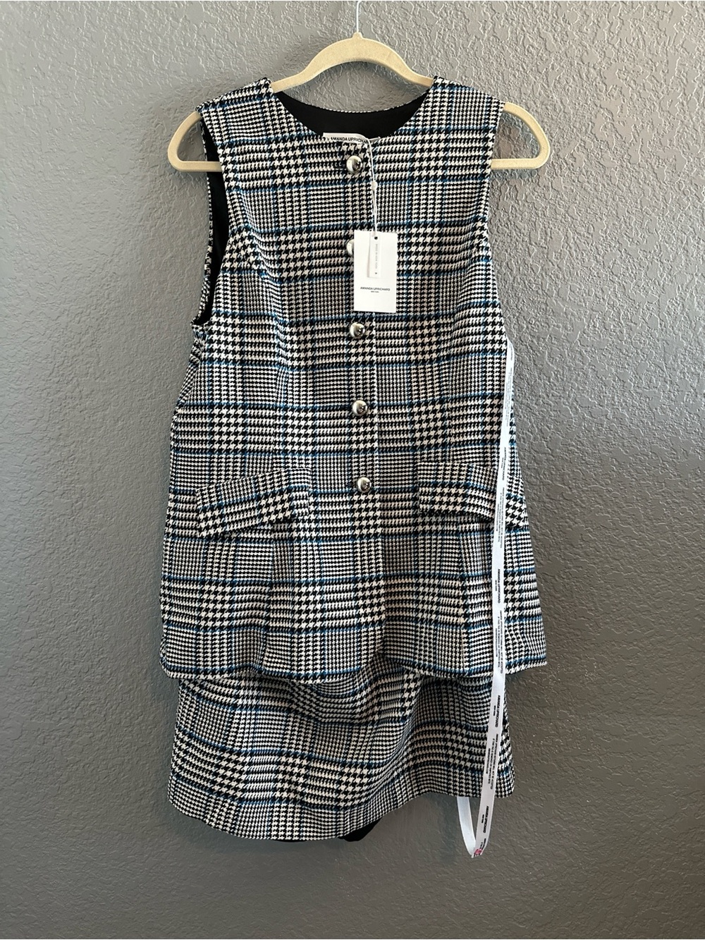 Amanda Uprichard Black and White Houndstooth Mini Dress